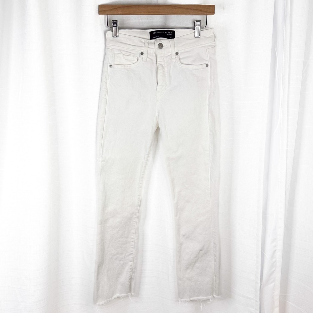 Veronica Beard Carly Kick Flare Jeans Womens 26 White High Rise Raw Hem Stretch
